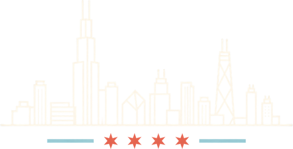 Chicago skyline and four city stars